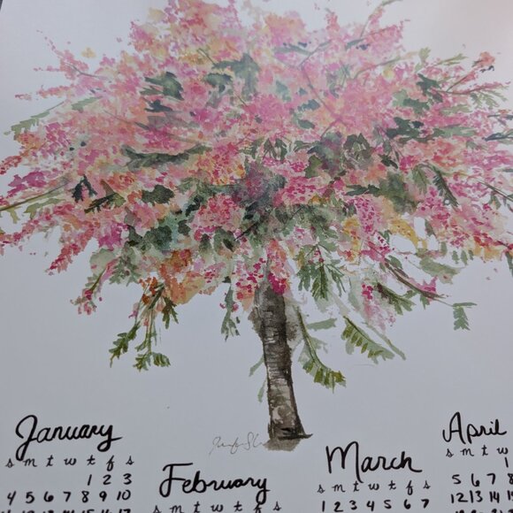 Watercolor Tree Calendar 2026: Rainbow Shower Art Print, Home Office Decor - Picture 4 of 7